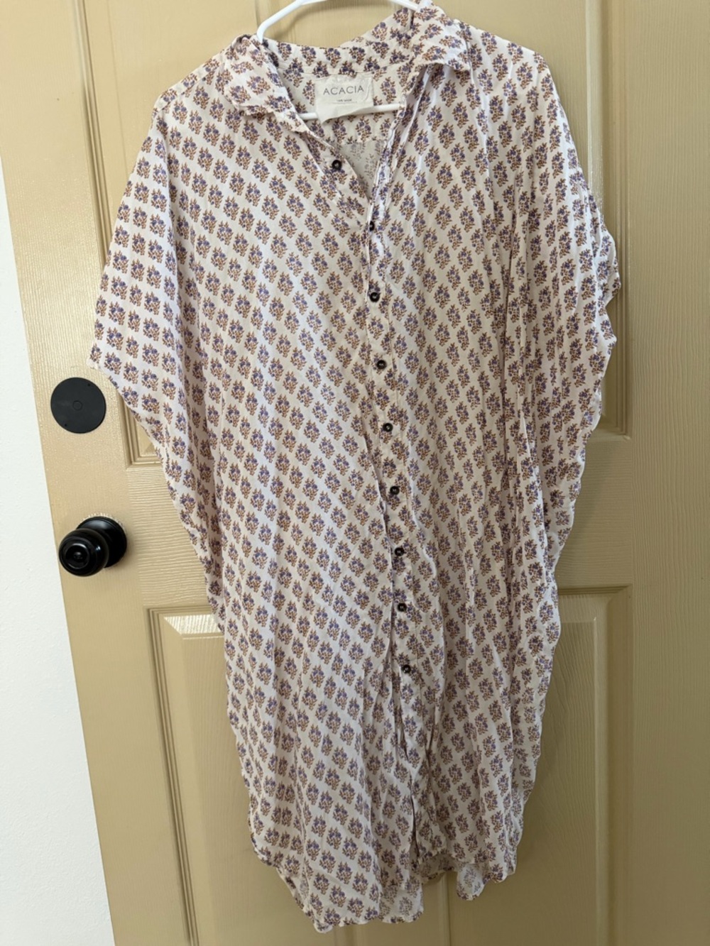 acacia swimwear Cream Tunic with Purple Floral Print